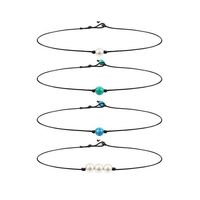 4 Pzas de collares perla y turquesa